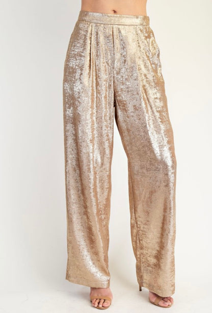 Gold Shimmer One Shoulder Top +Pant Set