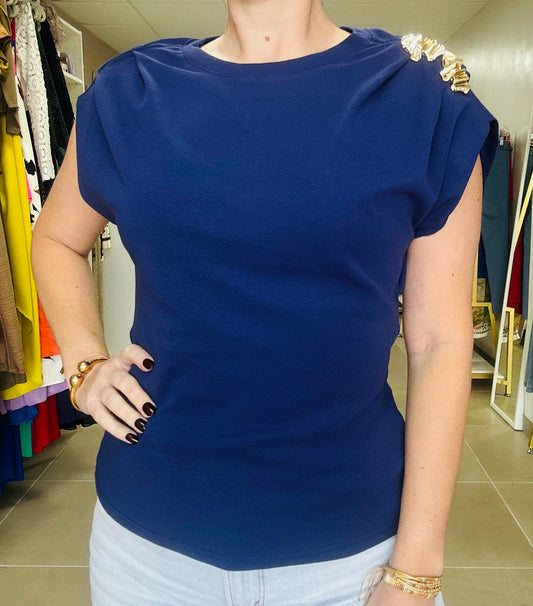 Dark blue Top with Gold detail