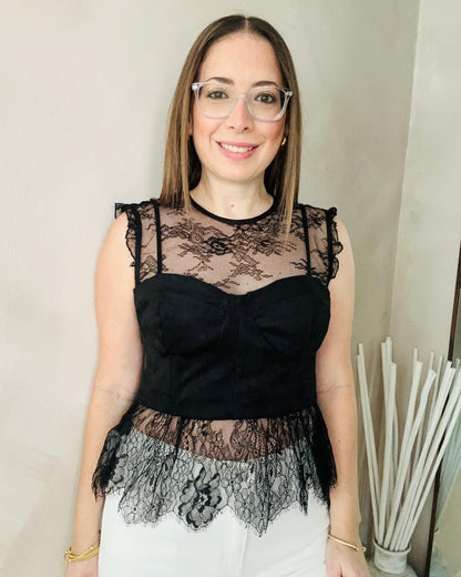 Black Lace Sheer Top