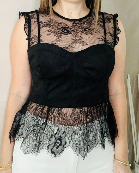 Black Lace Sheer Top