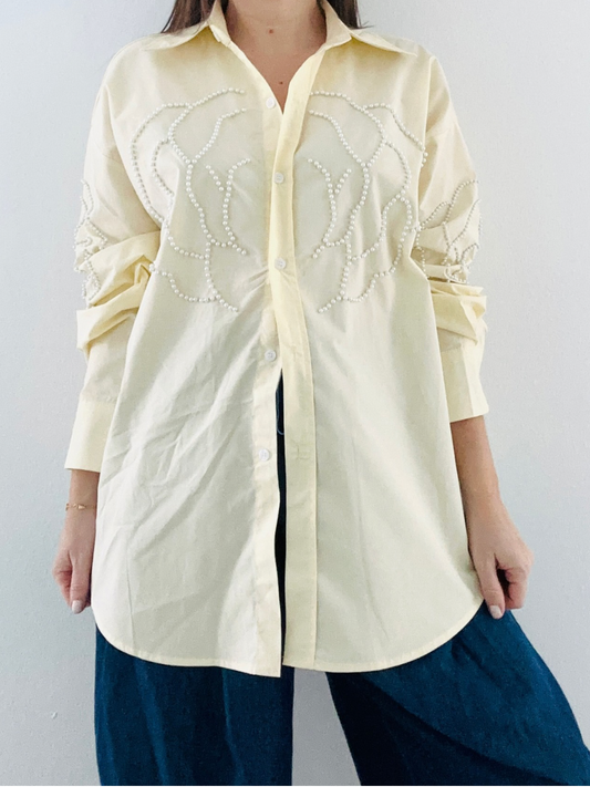 Oversized Pearls Light Yellow Blouse