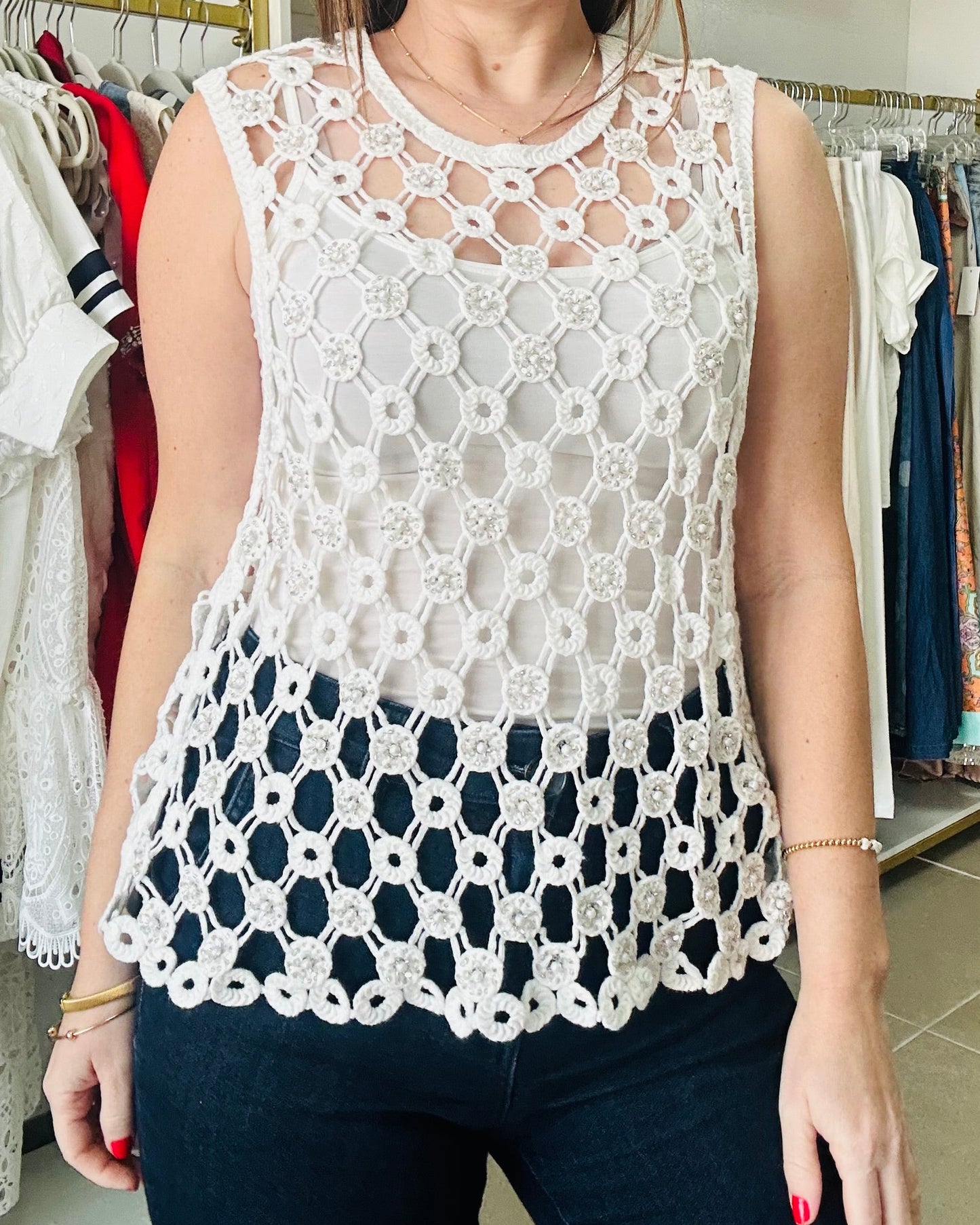 White Crochet Top