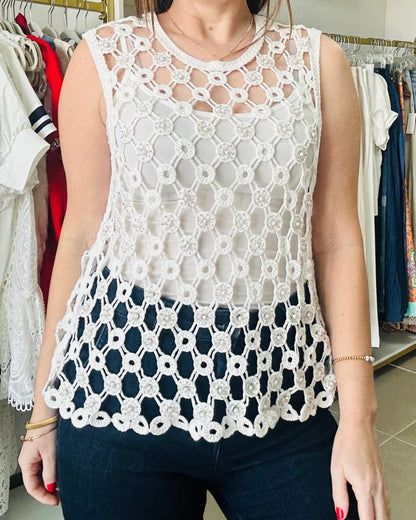 White Crochet Top