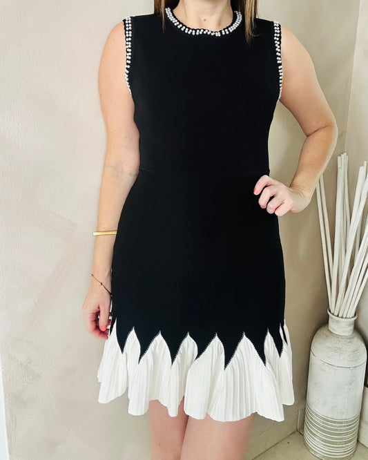Black White Contrast Pearl Dress