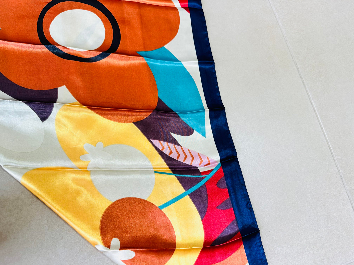 Navy Bloom Silk Scarf