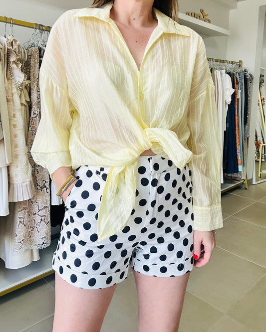 Light Yellow/ white Stripes Button Down Top