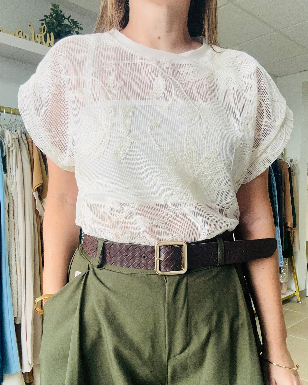 Ivory Sheer Embroidery Top