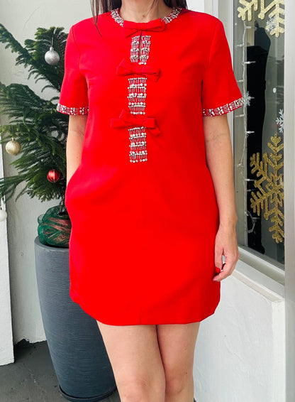 Red Rhinestone Bow Dress