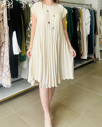 Cream Pleated One Size Dress