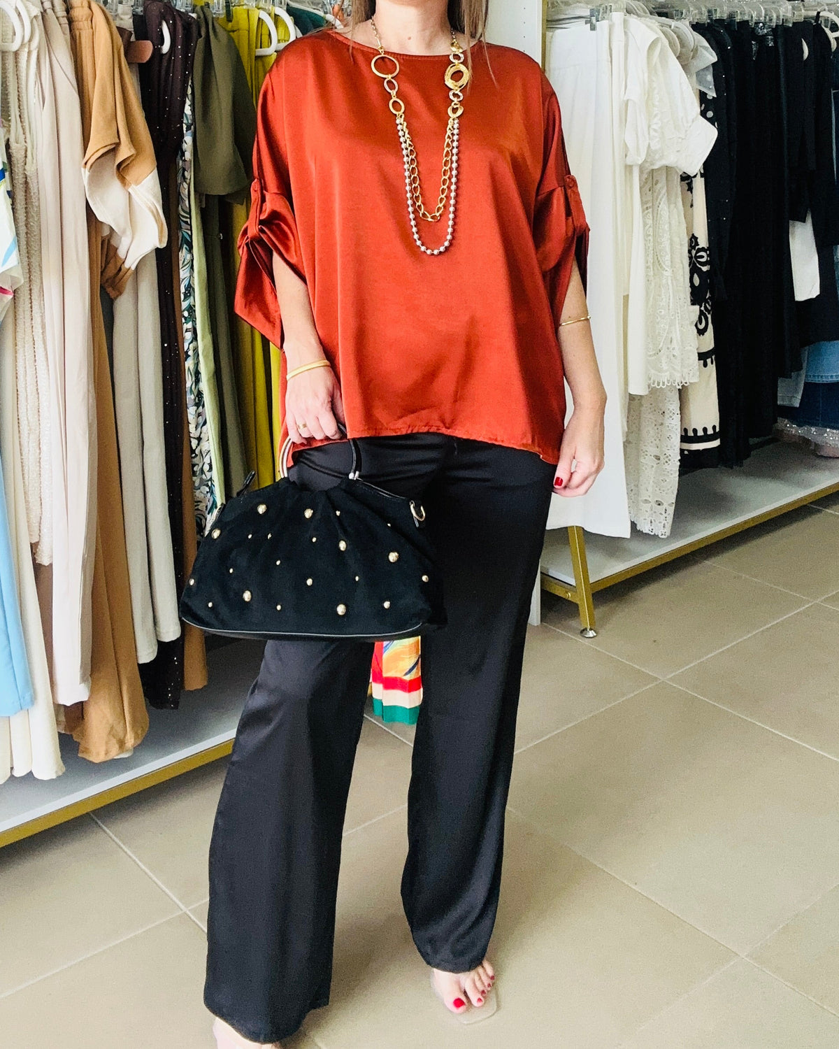 Rust Satin Oversized Blouse
