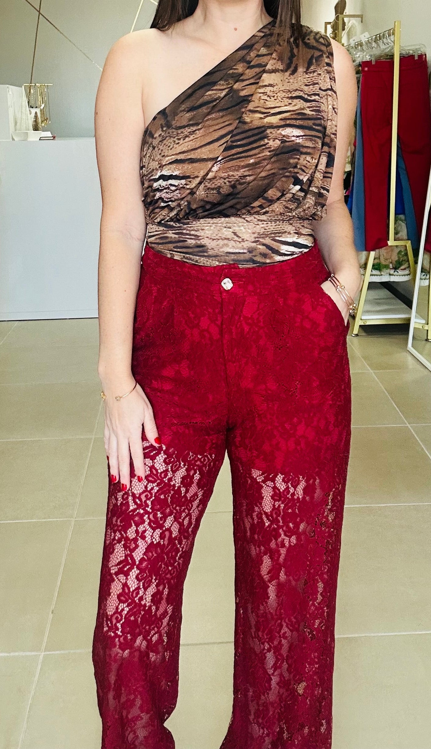 Dark Red  Lace Pants