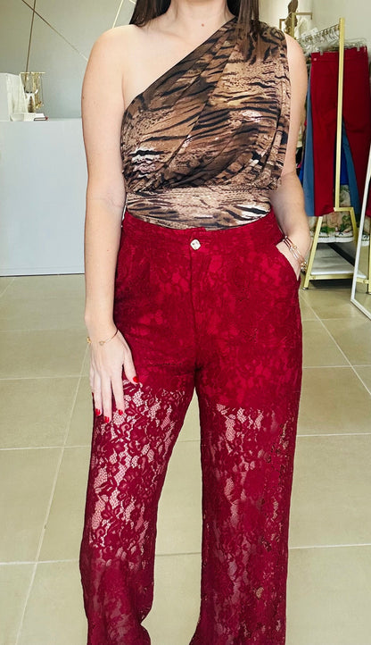 Dark Red  Lace Pants
