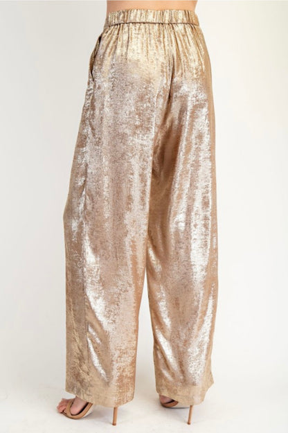 Gold Shimmer One Shoulder Top +Pant Set