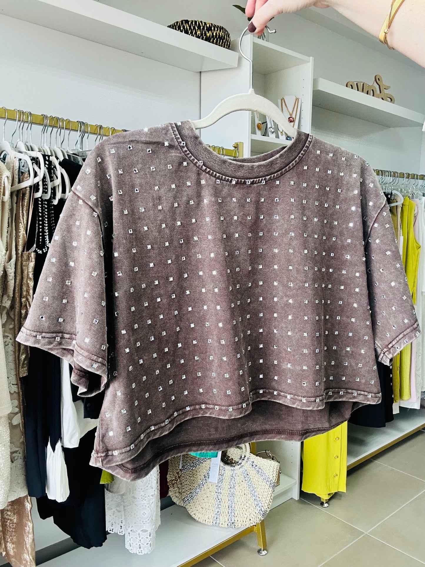WASH BROWN SILVER STUD CEOP TOP