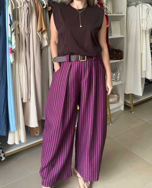 STRIPES BROWN/FUSHIA BARREL PANTS