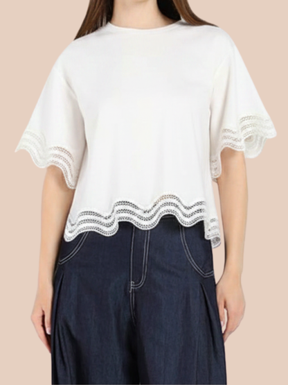 White Crochet Border  Top By. Gracia