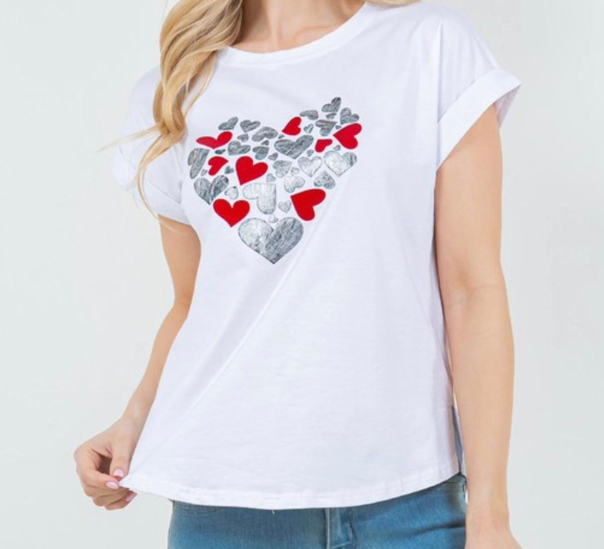 Stone/  Red  Hearts Shirt