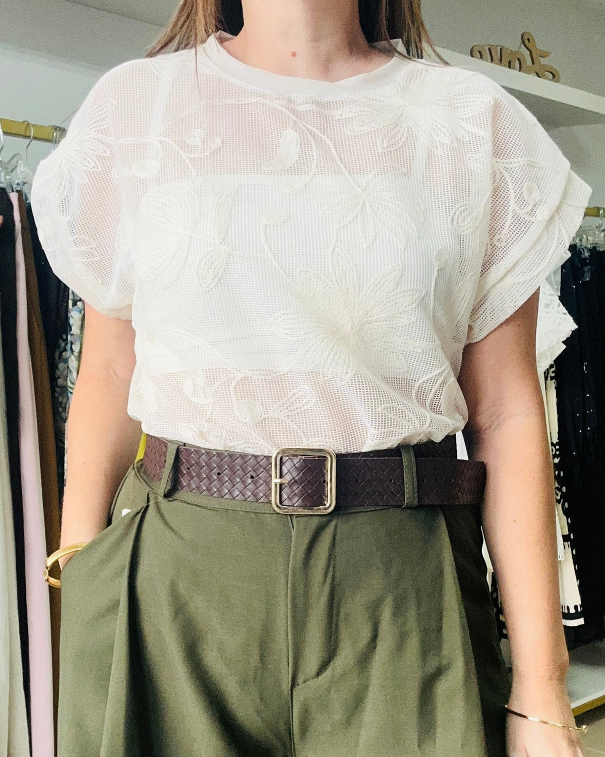 Ivory Sheer Embroidery Top