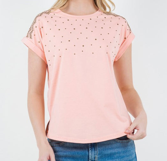 Peach Shirt with Studs