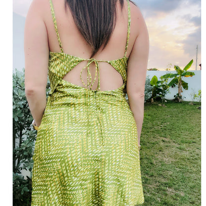 Green satin Print Dress