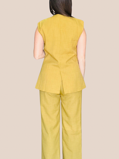 Mustard Sleeveless Waistcoat Vest +Pants