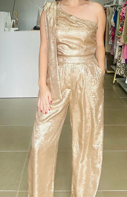 Gold Shimmer One Shoulder Top +Pant Set