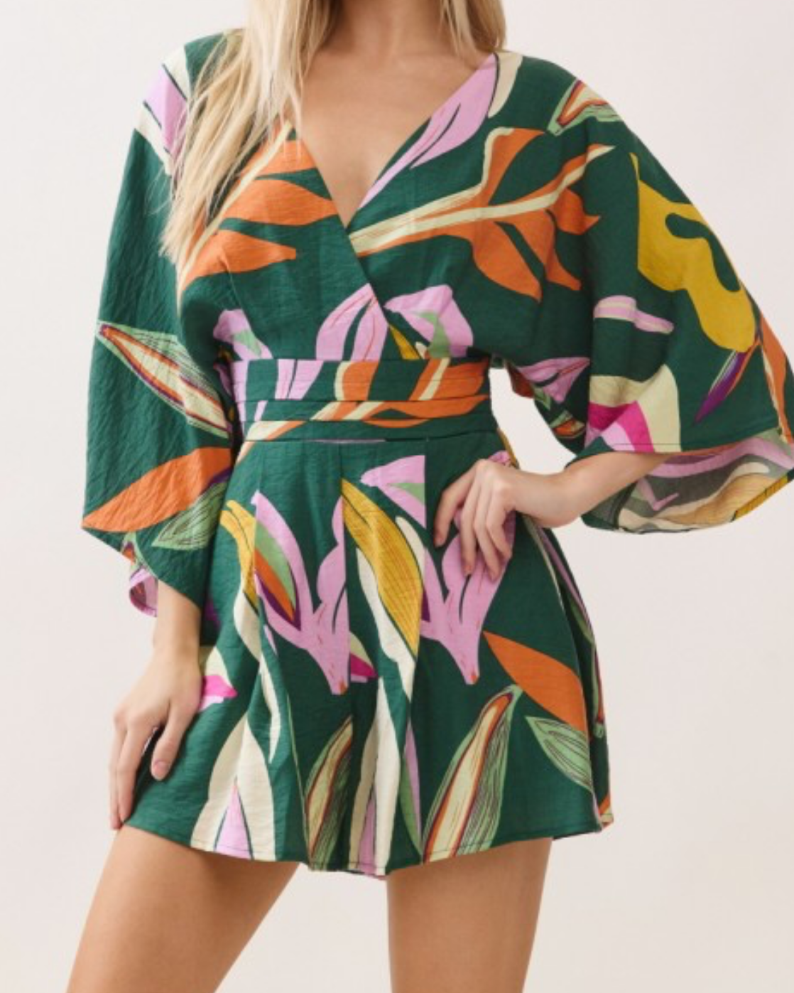 Green Leaf Print Romper
