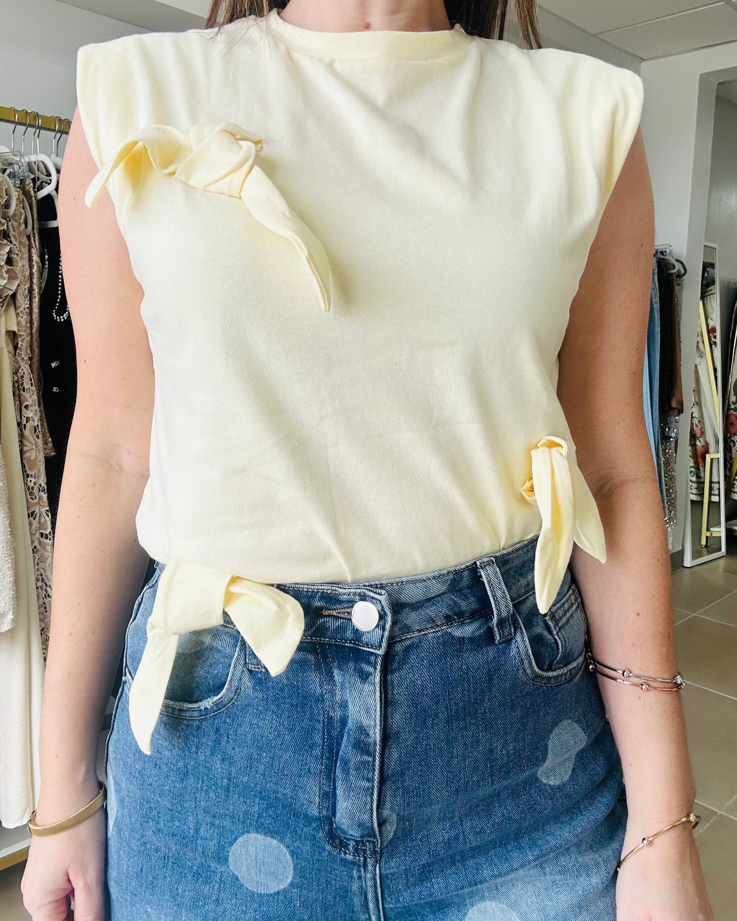 Butter Yellow Bow Muscles Tank Top
