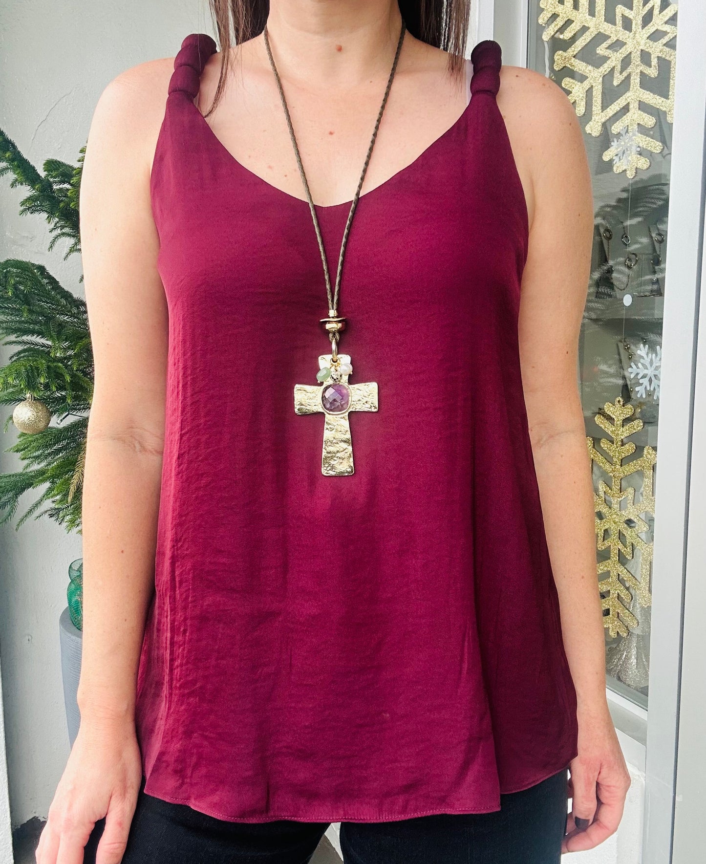 Wine V Neck Tank Top