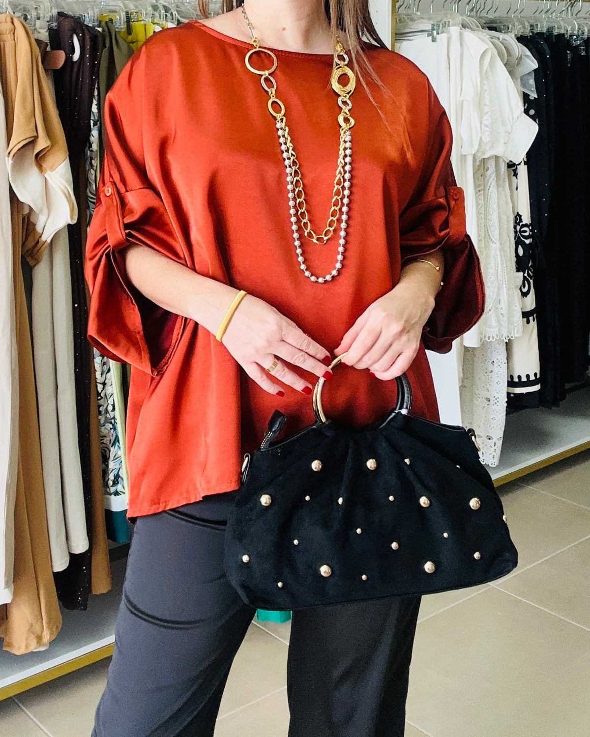 Rust Satin Oversized Blouse