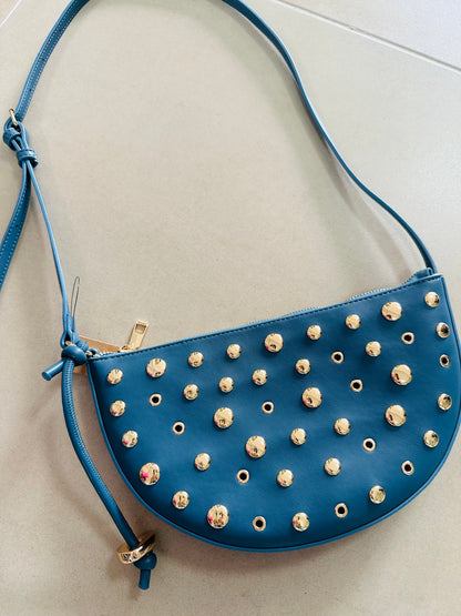 Half Moon Teal blue Studs Bag Crossbody