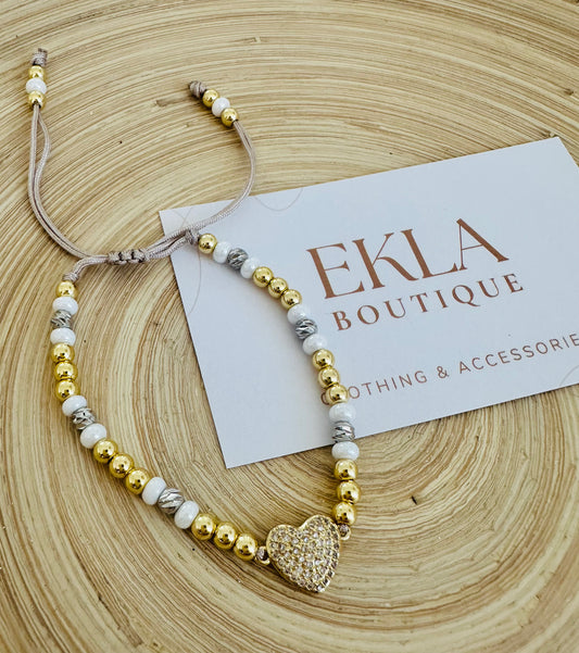 Gray /Gold Heart cord bracelet