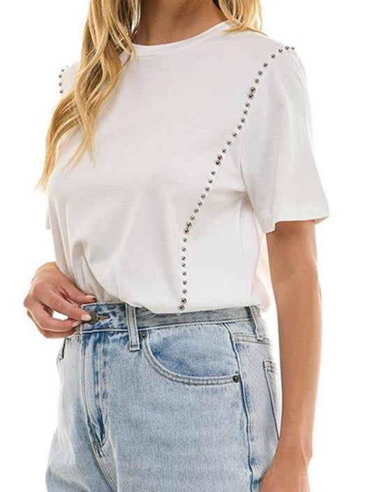 White silver stud cotton top