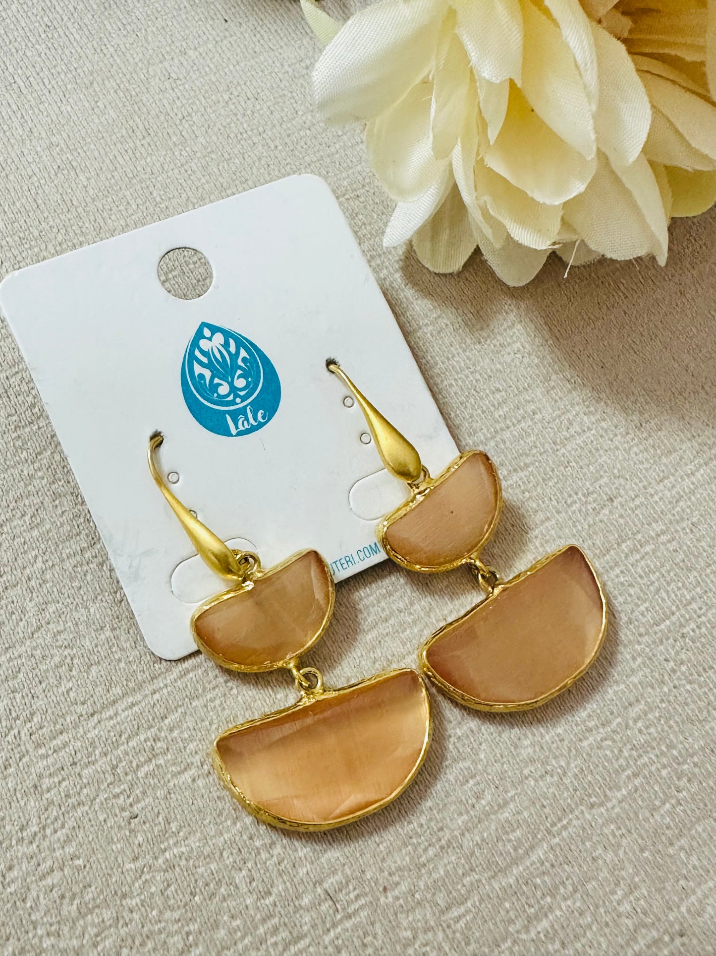 Peach Stone Earrings Gold plated