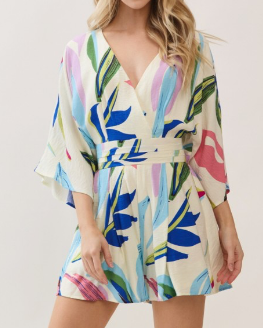 Ivory Leaf Print Romper