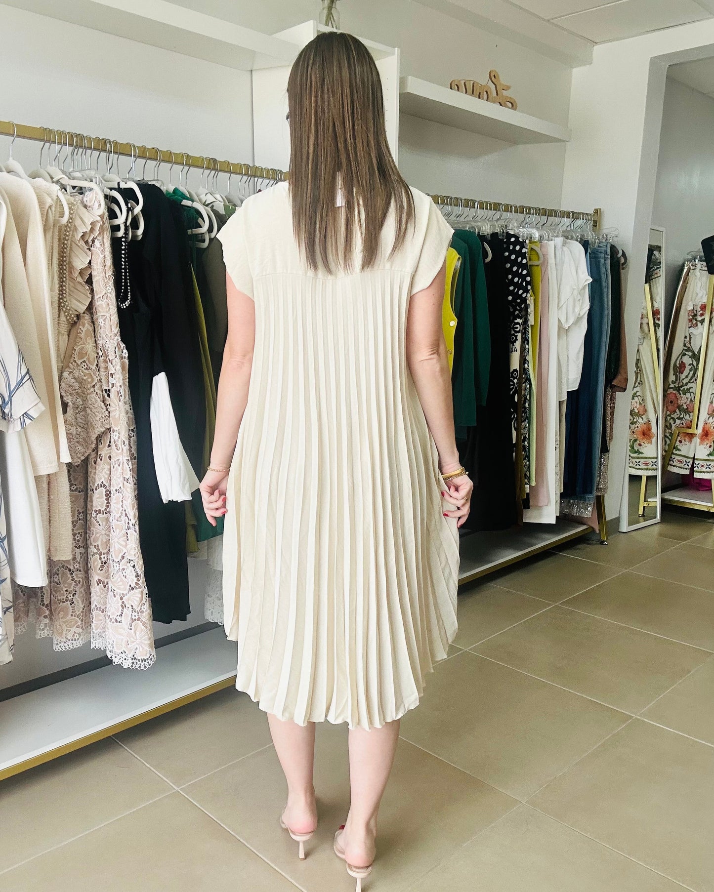 Cream Pleated One Size Dress