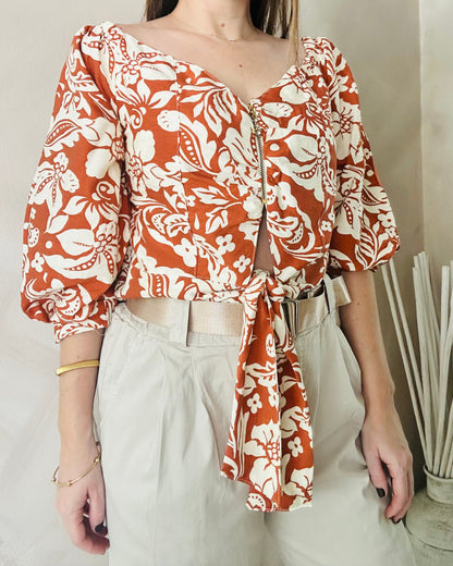 Terracota Floral Top Zipper Front