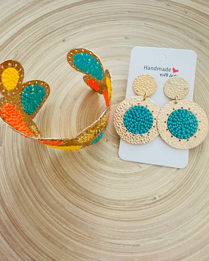 Multi color  Cuff +Earrings Set