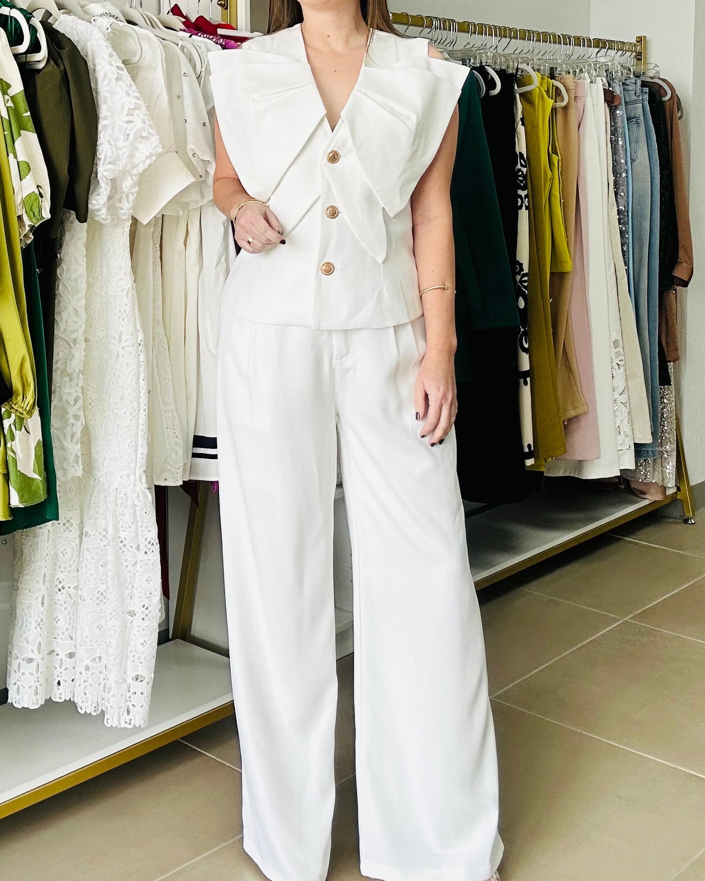 White  Gold Buttons Set  by Gracia