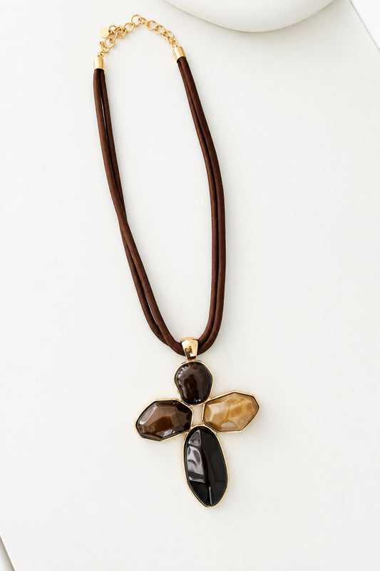 Brown stones / cord Necklace