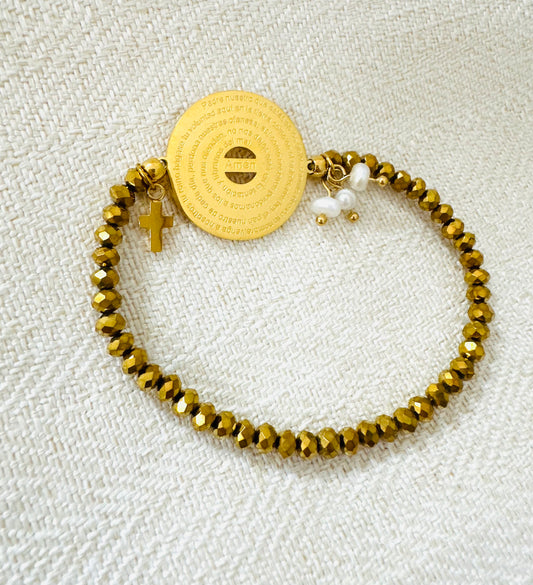 Bronze “Padre Nuestro” and Cross charm Bracelet