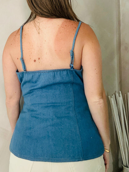Denim Tube Top with Gold Buttons
