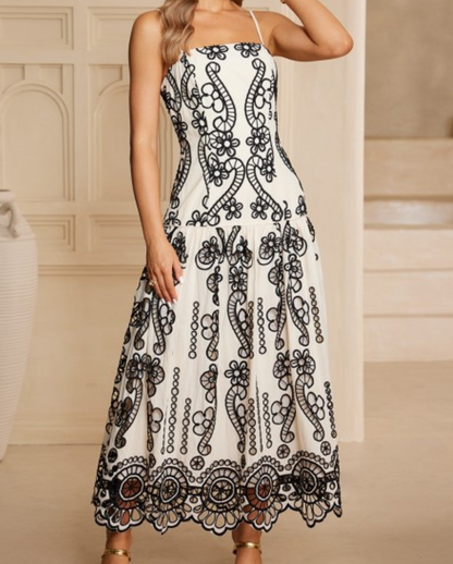 Black & Ivory  Crochet Low Fitted Maxi Dress