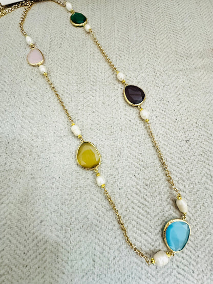 Stones and Pearls Gold Plated Necklace