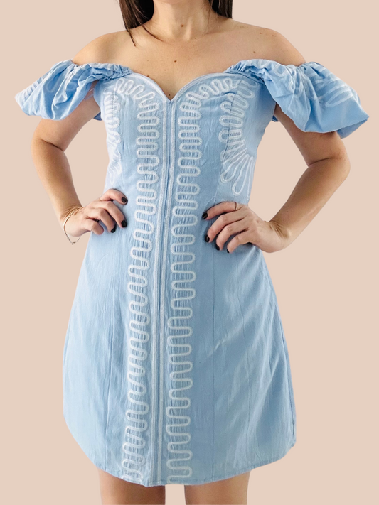 Light Blue puff Sleeve Dress