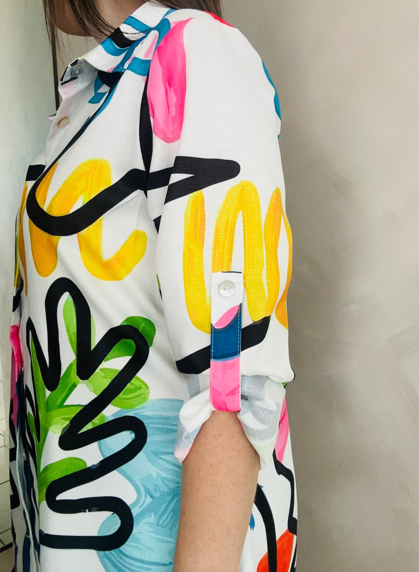 Abstract Colorful Button Down Blouse