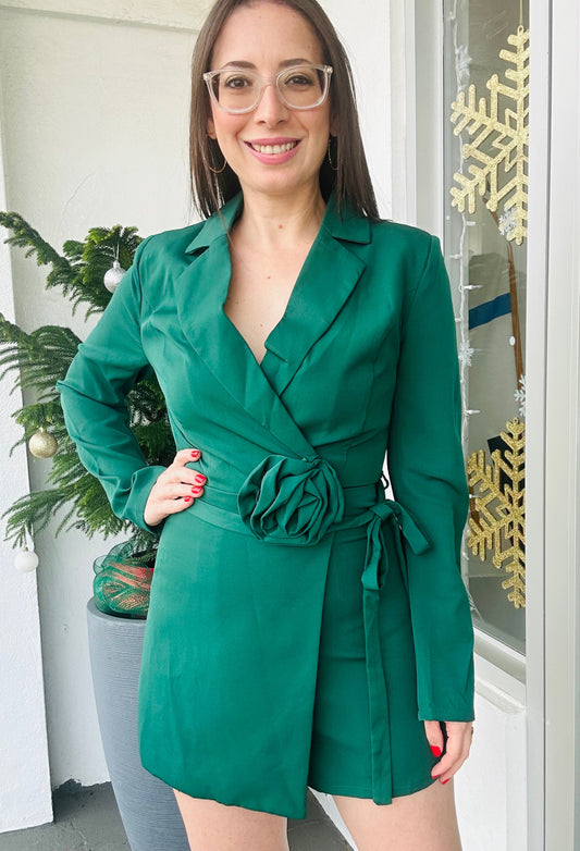 Hunter Green Flower Romper