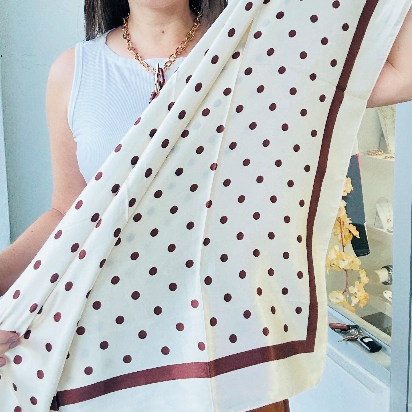 Beige  Beige Polka Dots Scarf