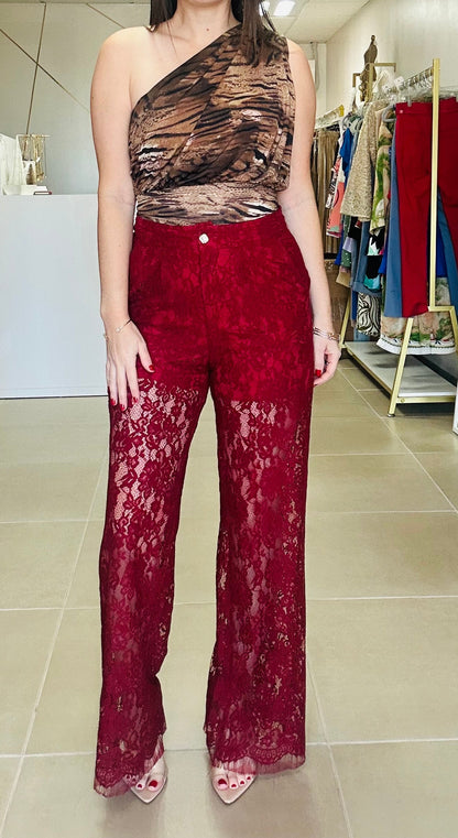Dark Red  Lace Pants