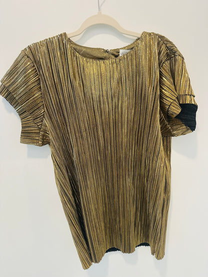 Gold Metallic Pleated Top